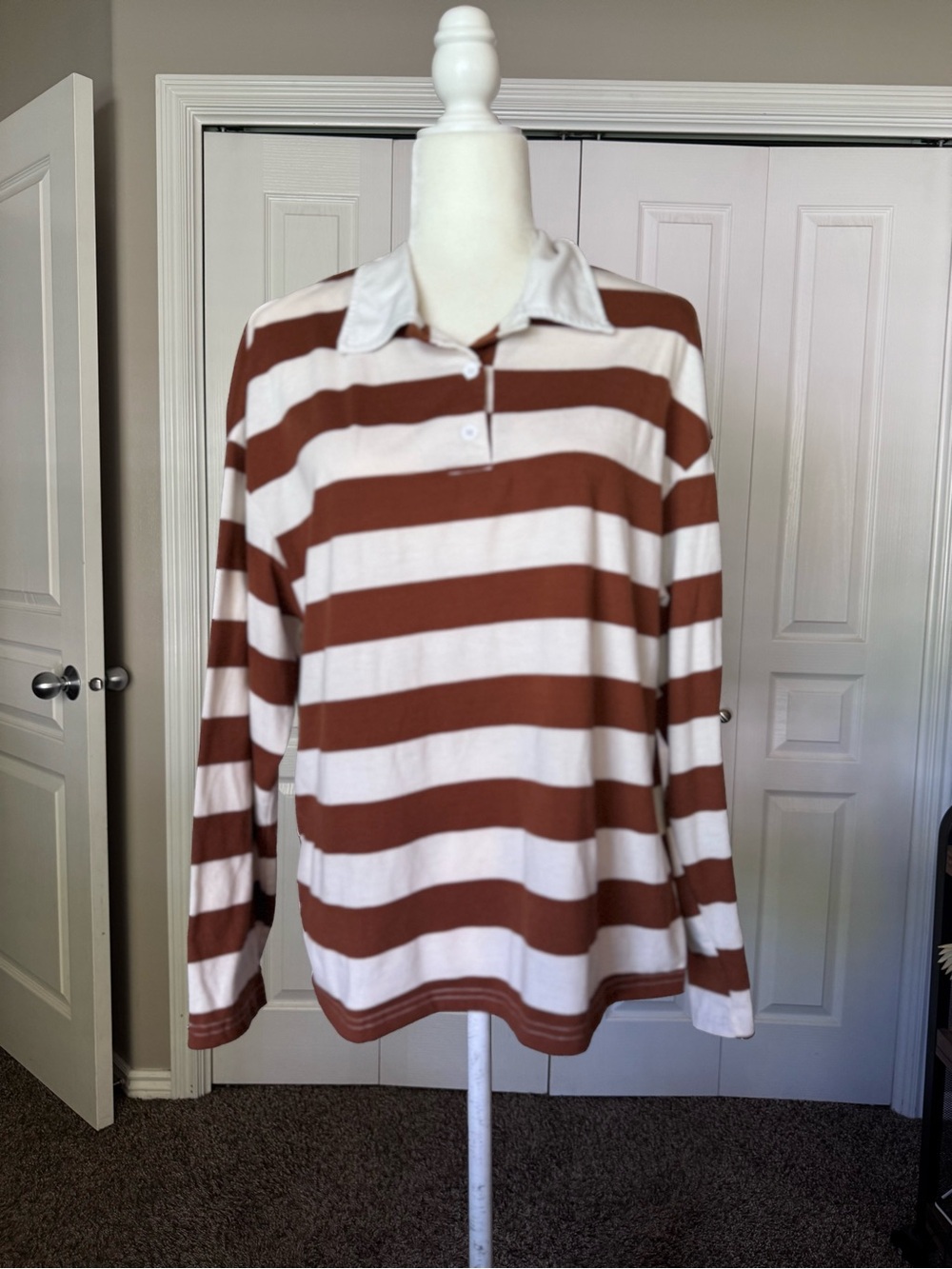SHEIN Women’s Striped Collar Drop Shoulder Long Sleeve Tee size Medium
